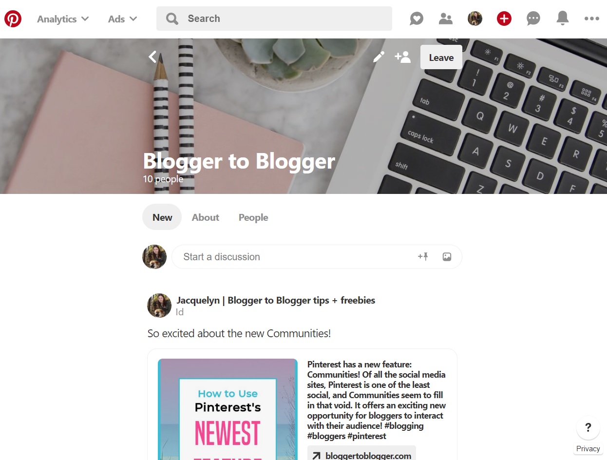 Blogger to Blogger pinterest community (image)